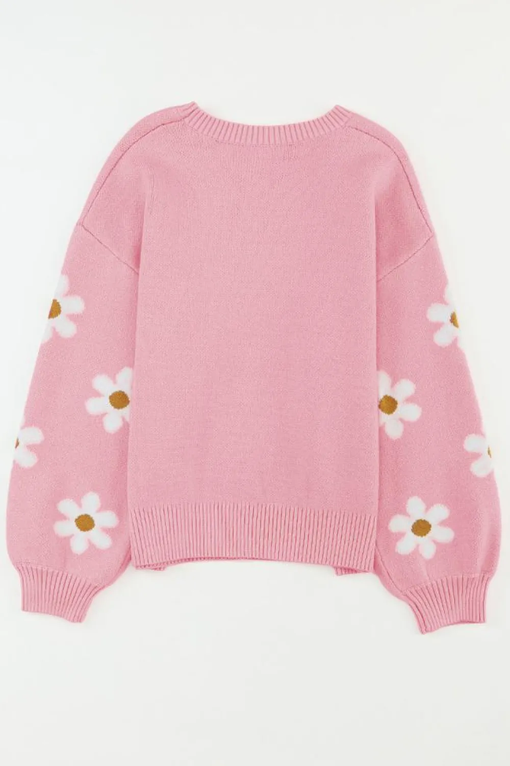 Online Dear-Lover Floral Pattern Drop Shoulder Sweater Pink