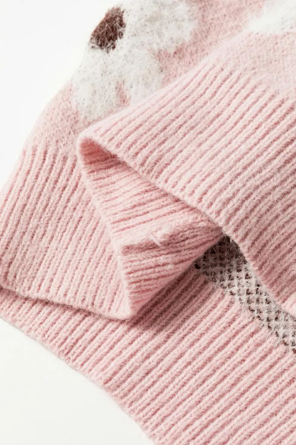 Best Dear-Lover Floral Pattern Half Zip Drop Shoulder Sweater Pink