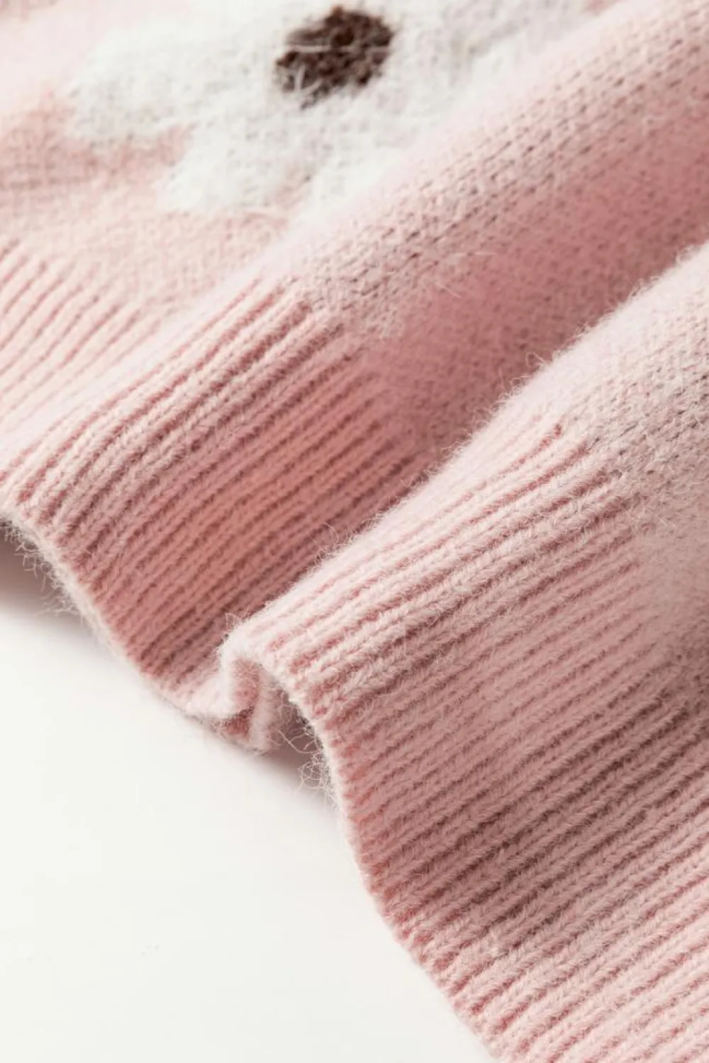 Best Dear-Lover Floral Pattern Half Zip Drop Shoulder Sweater Pink