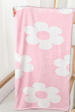 Online Dear-Lover Floral Pattern Square Blanket Pink