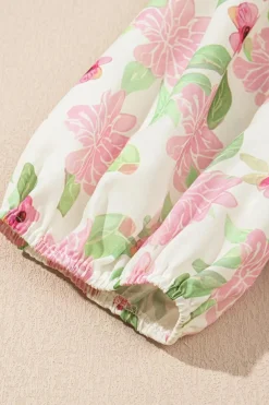 Hot Dear-Lover Floral Print Drawstring V Neck Peplum Blouse Pink