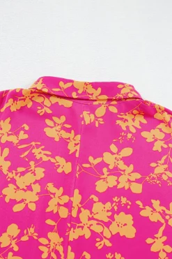 Hot Dear-Lover Floral Print Drawstring Tunic Flowy Short Dress Pink