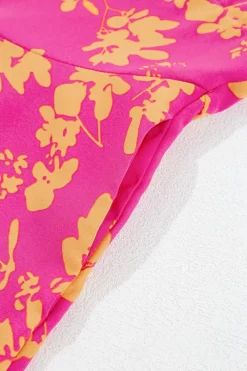 Hot Dear-Lover Floral Print Drawstring Tunic Flowy Short Dress Pink