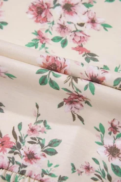 New Dear-Lover Floral Print Pleated U Neck Loose Fit Blouse Pink