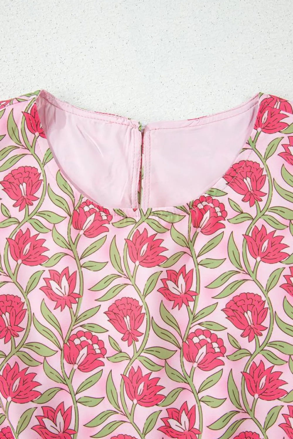 New Dear-Lover Floral Print Puffy Cropped Tank and Mini Skirt Set Pink