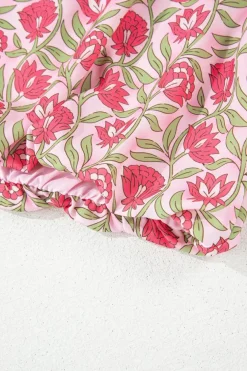 New Dear-Lover Floral Print Puffy Cropped Tank and Mini Skirt Set Pink
