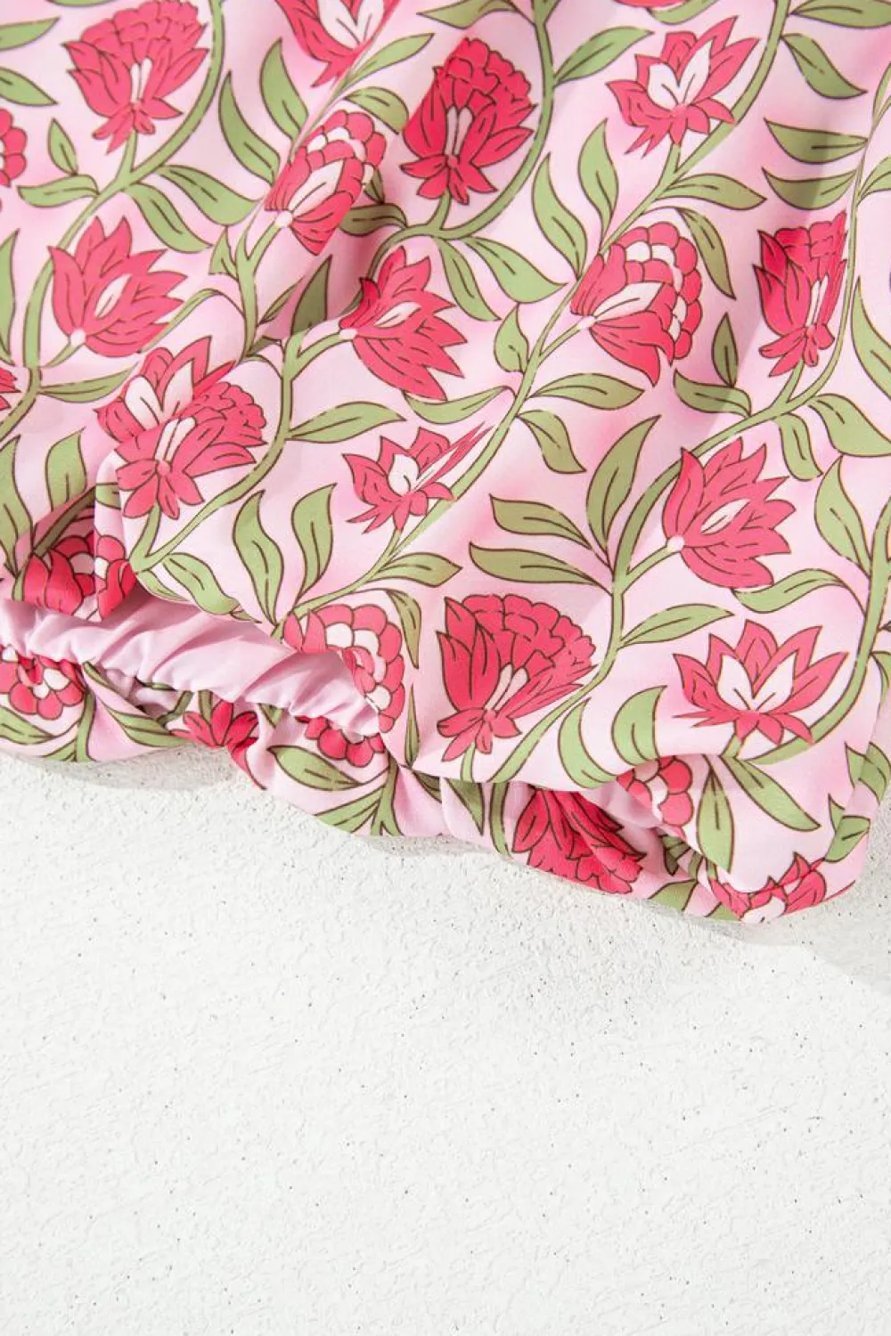 New Dear-Lover Floral Print Puffy Cropped Tank and Mini Skirt Set Pink