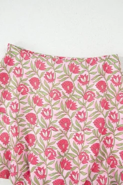 New Dear-Lover Floral Print Puffy Cropped Tank and Mini Skirt Set Pink