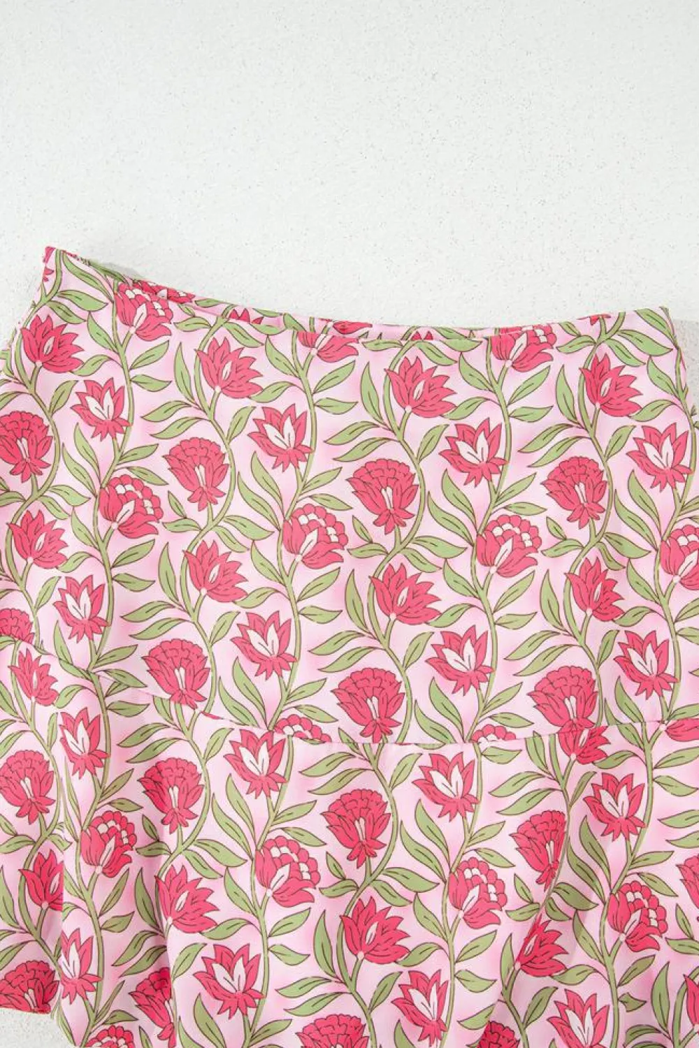 New Dear-Lover Floral Print Puffy Cropped Tank and Mini Skirt Set Pink
