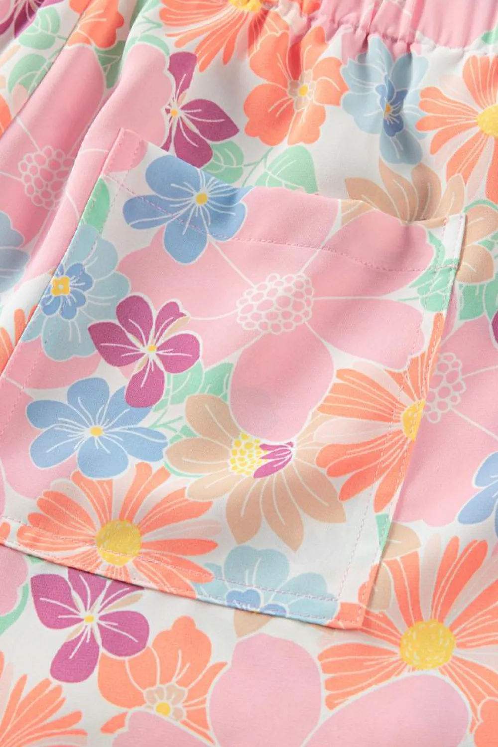 New Dear-Lover Floral Print Side Pockets Drawstring Casual Shorts Pink