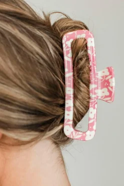 Outlet Dear-Lover Floral Printed Hollow Out Claw Clip Pink