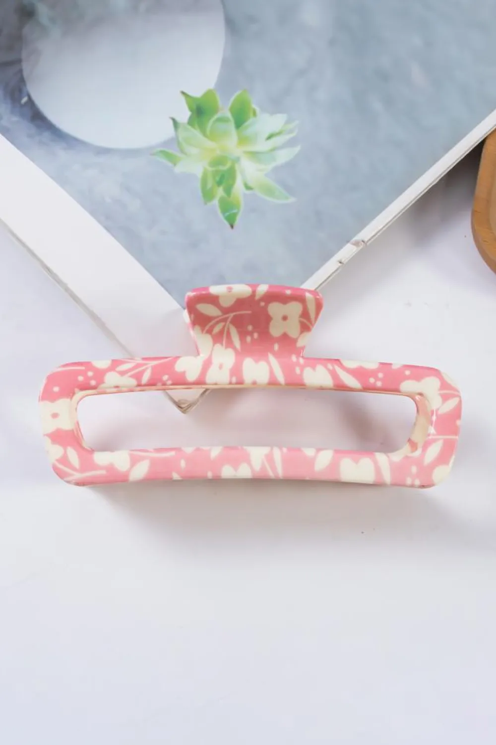 Outlet Dear-Lover Floral Printed Hollow Out Claw Clip Pink