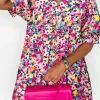 Clearance Dear-Lover Floral Puff Short Sleeve V Neck Mini Dress Pink