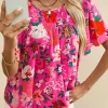 Best Dear-Lover Floral Short Sleeve Smocked Blouse Pink