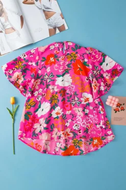 Best Dear-Lover Floral Short Sleeve Smocked Blouse Pink