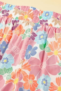 Fashion Dear-Lover Floral Smocked Waist Loose Pants Pink