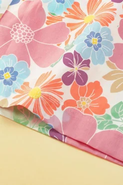 Fashion Dear-Lover Floral Smocked Waist Loose Pants Pink