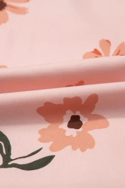 Online Dear-Lover Floral V Neck Smocked High Waist Ruffle Hem Long Dress Pink