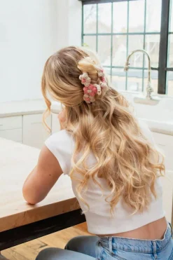 Online Dear-Lover Flower Crochet Cover Large Hair Claw Clip Pink