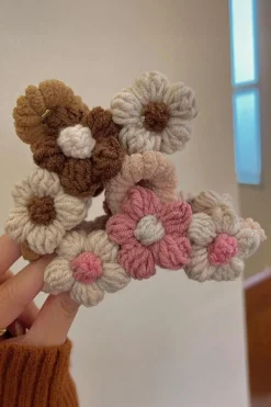 Online Dear-Lover Flower Crochet Cover Large Hair Claw Clip Pink