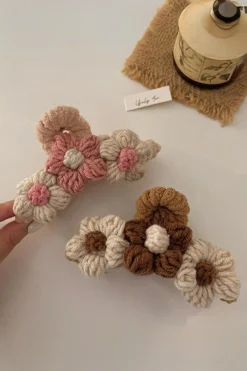 Online Dear-Lover Flower Crochet Cover Large Hair Claw Clip Pink