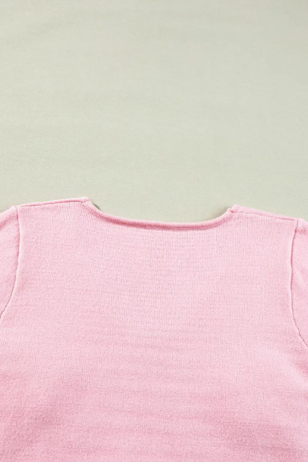 New Dear-Lover Flower Crochet V Neck Short Sleeve Sweater Pink