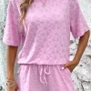 Best Dear-Lover Flower Embossed Texture Short 2pcs Outfit Pink