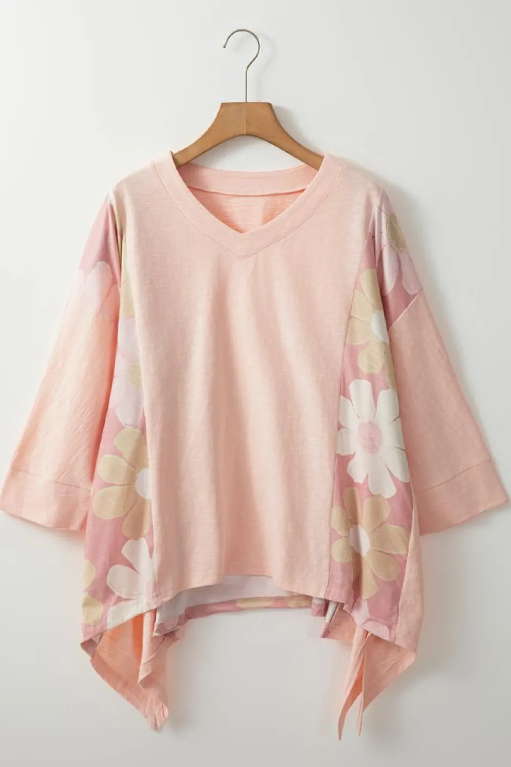 Hot Dear-Lover Flower Patchwork Exposed Seam Oversized High Low Top Pink