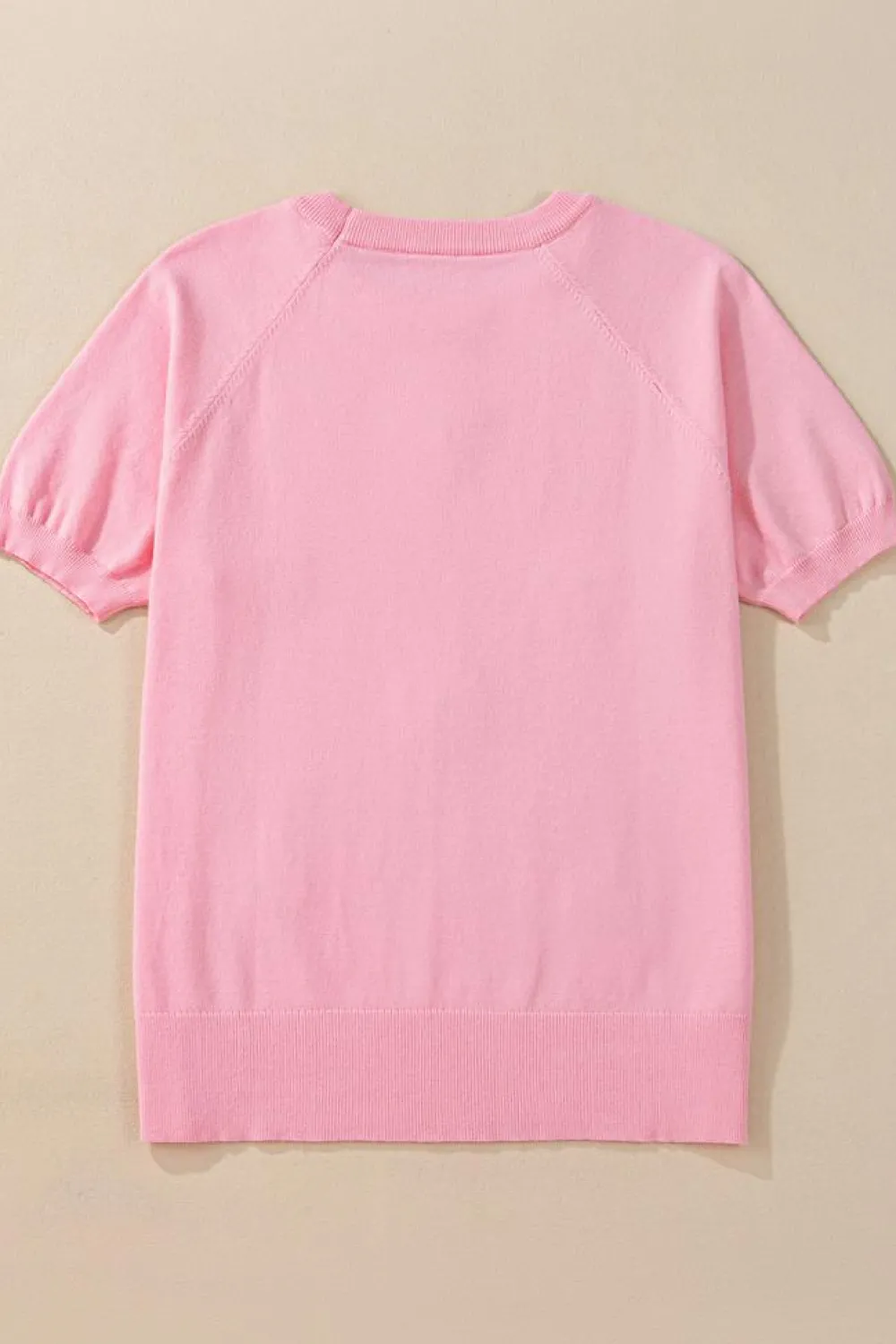New Dear-Lover Flower Pattern Short Sleeve Knitted Top Pink
