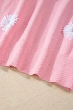 New Dear-Lover Flower Pattern Short Sleeve Knitted Top Pink