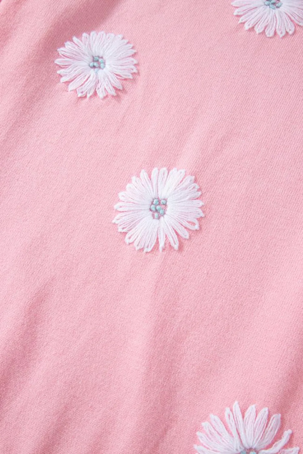 New Dear-Lover Flower Pattern Short Sleeve Knitted Top Pink