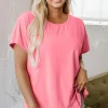 Online Dear-Lover Frilled Hem Loose T-Shirt Pink