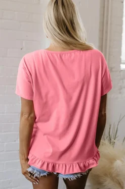 Online Dear-Lover Frilled Hem Loose T-Shirt Pink