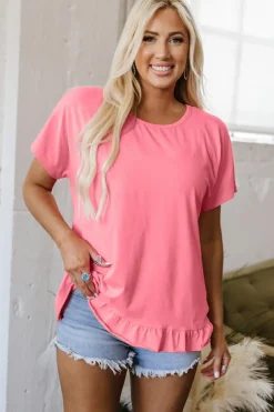 Online Dear-Lover Frilled Hem Loose T-Shirt Pink