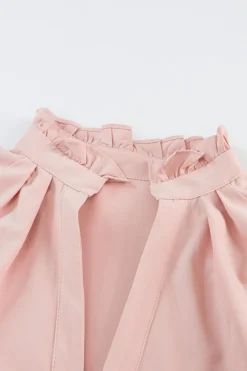 Fashion Dear-Lover Frilled Stand Collar Long Sleeve Ruffle Dress Pink