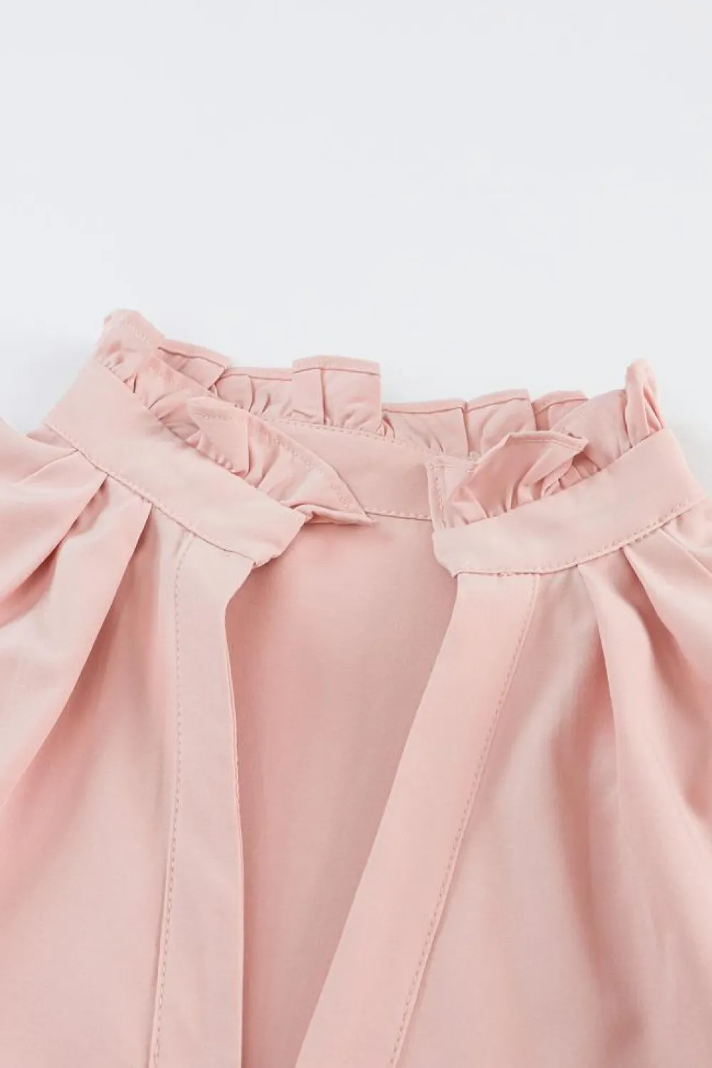 Fashion Dear-Lover Frilled Stand Collar Long Sleeve Ruffle Dress Pink