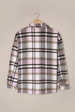 Outlet Dear-Lover Geometric Plaid Print Pocketed Shacket Pink