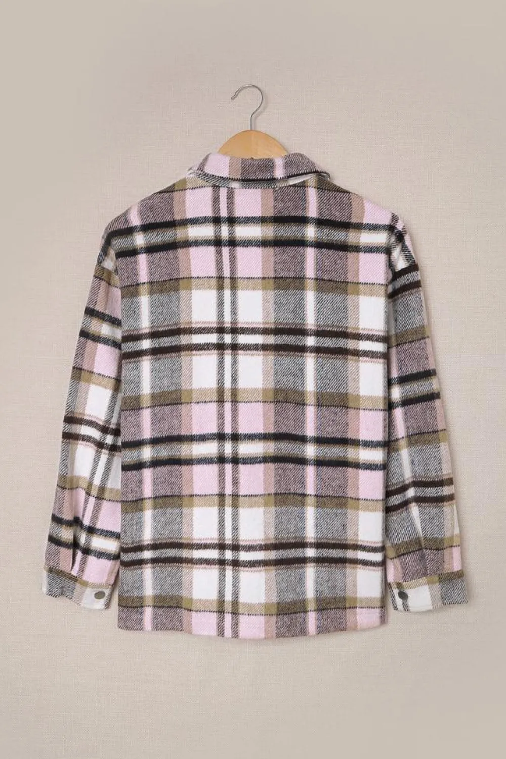 Outlet Dear-Lover Geometric Plaid Print Pocketed Shacket Pink