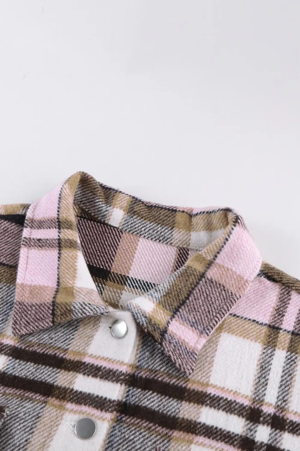 Outlet Dear-Lover Geometric Plaid Print Pocketed Shacket Pink