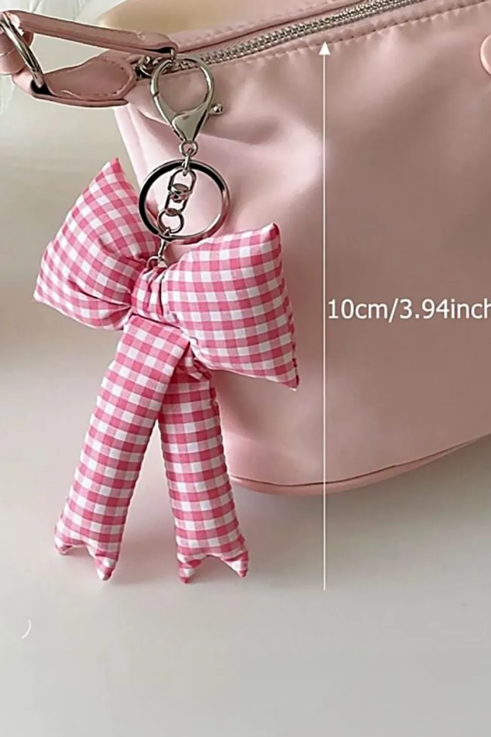 New Dear-Lover Gingham Puffer Bow Knot Bag Pendant Keychain Pink