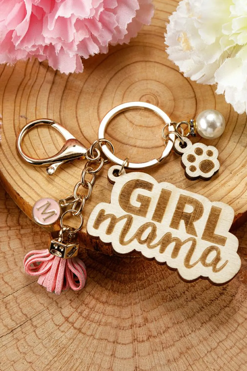 Clearance Dear-Lover Girl Mama Dog Claw Pearl Tassel Keychain Pink