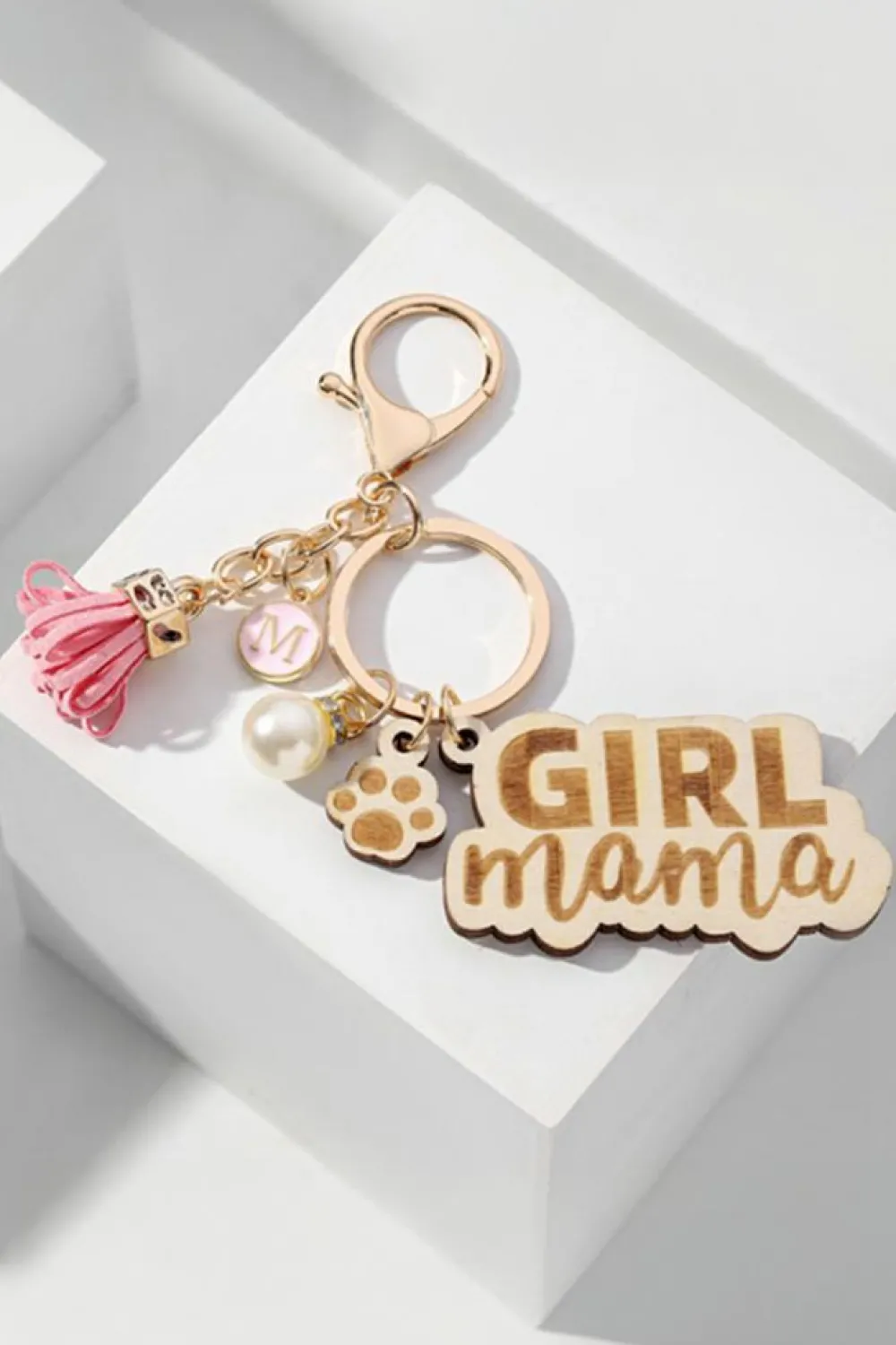 Clearance Dear-Lover Girl Mama Dog Claw Pearl Tassel Keychain Pink