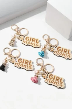 Clearance Dear-Lover Girl Mama Dog Claw Pearl Tassel Keychain Pink
