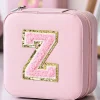 New Dear-Lover Glitter Chenille Z Graphic Mini Jewelry Box with Mirror Pink