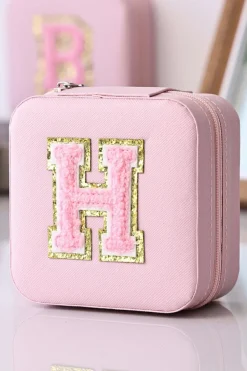 Hot Dear-Lover H Chenille Letter Jewelry Organizer Box Pink