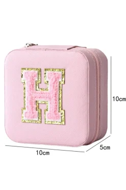 Hot Dear-Lover H Chenille Letter Jewelry Organizer Box Pink