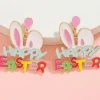 Online Dear-Lover Happy Easter Bunny Ear Pattern Stud Dangle Earrings Pink