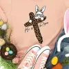 Online Dear-Lover He is Risen Easter Bunny Leopard Cross Graphic Tee Pink