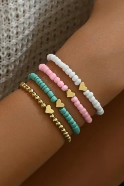 Discount Dear-Lover Heart Beaded Multi Layered Bracelet Set Pink