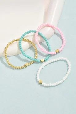 Discount Dear-Lover Heart Beaded Multi Layered Bracelet Set Pink
